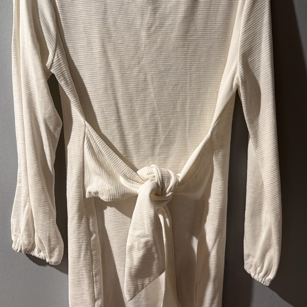 Cream Long Sleeve Tie-Back Top
